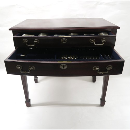 2496 - AN ELIZABETH II TWO DRAWER MAHOGANY CANTEEN OF SILVER HALLMARKED CUTLERYcomprising a twelve piece su... 