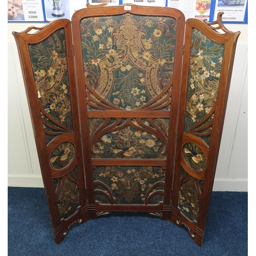 109 - A Victorian mahogany framed screen surrounding overpainted embossed leather panels 166cm high