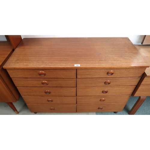 100 - A mid 20th century teak Schreiber bank of ten drawers, 71cm high x 100cm wide x 44cm deep