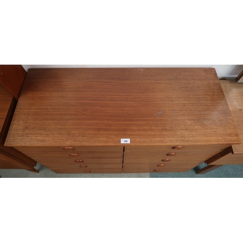 100 - A mid 20th century teak Schreiber bank of ten drawers, 71cm high x 100cm wide x 44cm deep