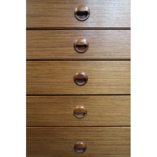 100 - A mid 20th century teak Schreiber bank of ten drawers, 71cm high x 100cm wide x 44cm deep