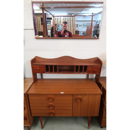 104 - A mid 20th century teak dressing table with adapted superstructure and wall mirror (2)