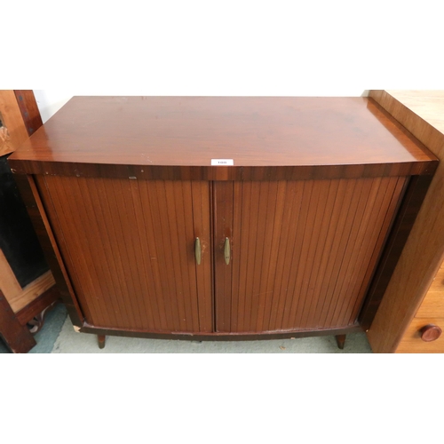 108 - A mid 20th century tambour front record cabinet on turned supports, 67cm high x 78cm wide x 38cm dee... 