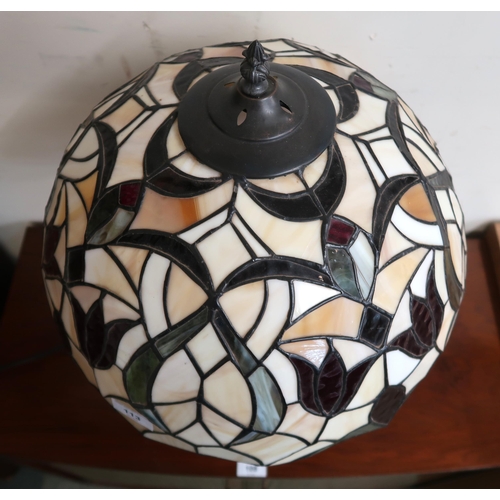 113 - A 20th century cast metal based table lamp with Tiffany style leaded stained glass shade, 53cm high ... 