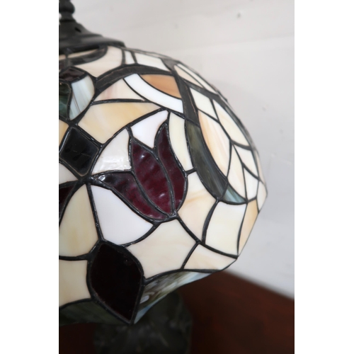 113 - A 20th century cast metal based table lamp with Tiffany style leaded stained glass shade, 53cm high ... 