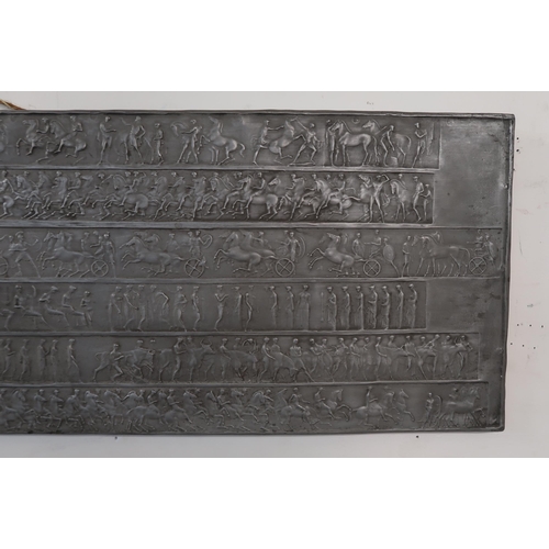 115 - A 20th century embossed lead panel decorated in the manner of the Elgin marbles, 34cm high x 132cm w... 