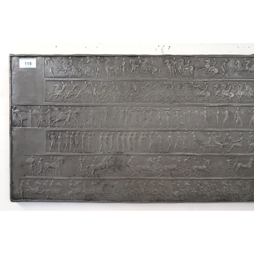 115 - A 20th century embossed lead panel decorated in the manner of the Elgin marbles, 34cm high x 132cm w... 