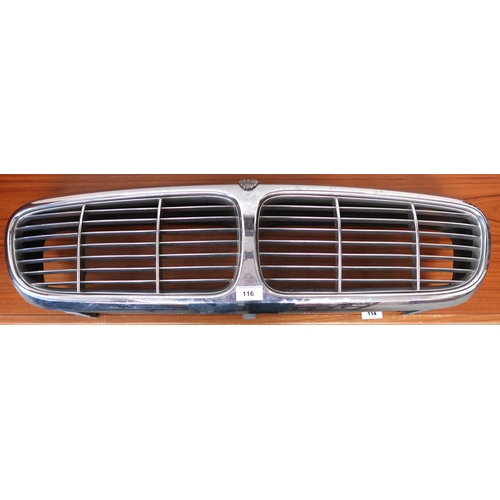 116 - A 20th century chrome coloured Jaguar radiator grill, 23cm high x 87cm wide