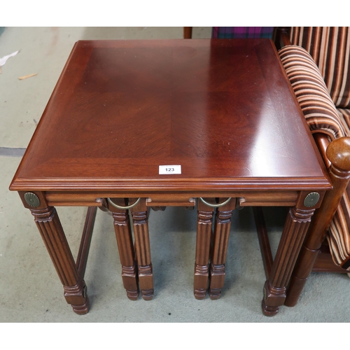 123 - A 20th century mahogany lamp table with two nesting folding tables, 53cm high x 56cm wide x 56cm dee... 