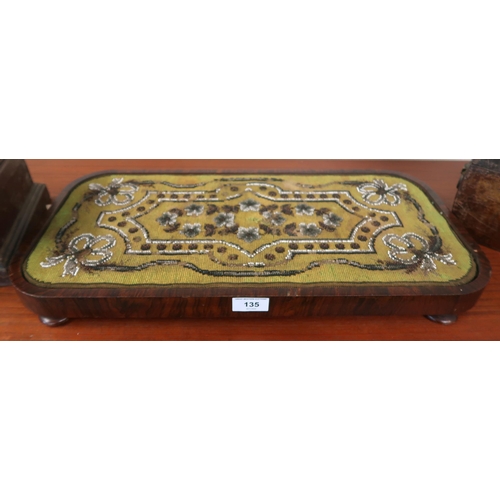 A Victorian rosewood beadwork tray, Victorian tea caddy and