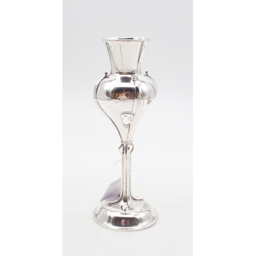 430 - An Edwardian silver Arts and Crafts style vase, of stylised form with a slightly flaring rim, on a d... 