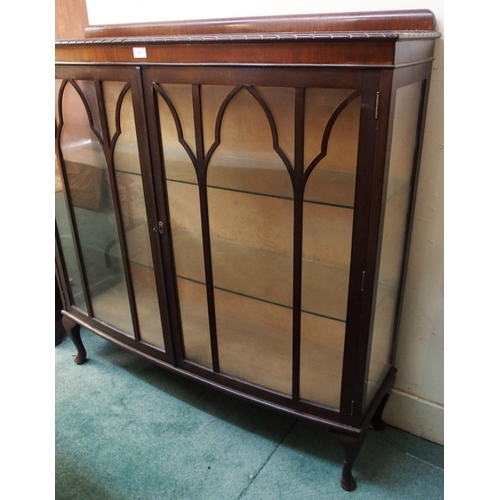 57 - A 20th century mahogany astragal glazed display cabinet on cabriole supports, 123cm high x 120cm wid... 