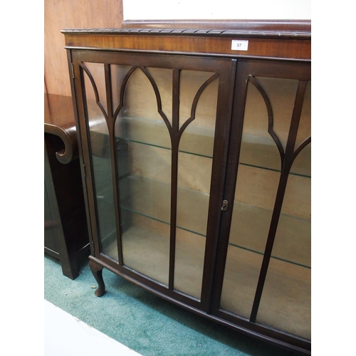 57 - A 20th century mahogany astragal glazed display cabinet on cabriole supports, 123cm high x 120cm wid... 