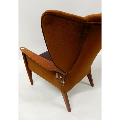 68 - A mid 20th century stained teak framed armchair and a 20th century mahogany cheval mirror (def) (2)