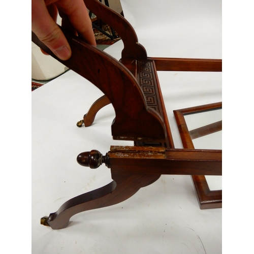 68 - A mid 20th century stained teak framed armchair and a 20th century mahogany cheval mirror (def) (2)