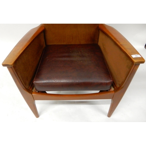 68 - A mid 20th century stained teak framed armchair and a 20th century mahogany cheval mirror (def) (2)