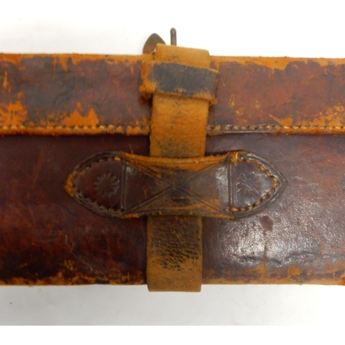 74 - A G. Trafford Lincoln Coleby Heath leather shotgun case, leather toiletry bag and a stained pine cut... 