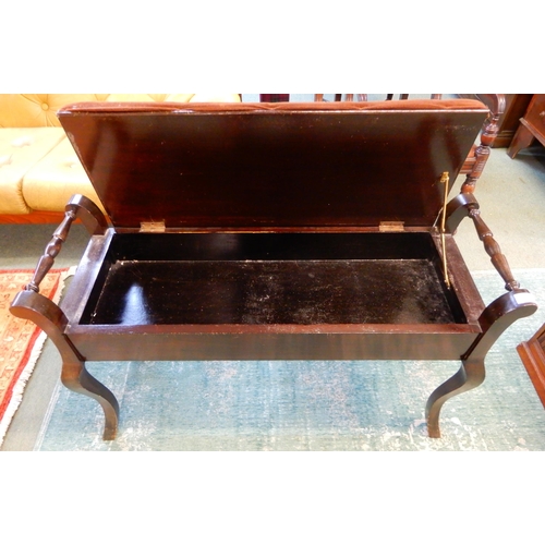 79 - A mahogany framed duet piano stool and a two tier plant stand (2)