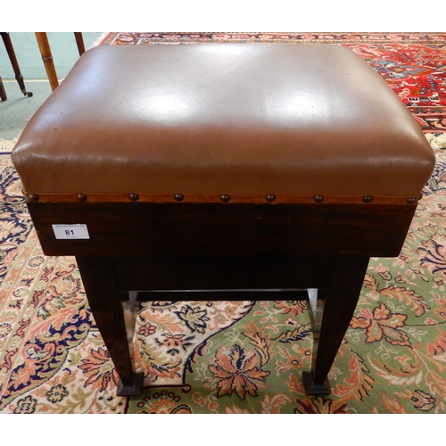 81 - A mahogany framed adjustable piano stool, 45cm high x 52cm wide x 35cm deep