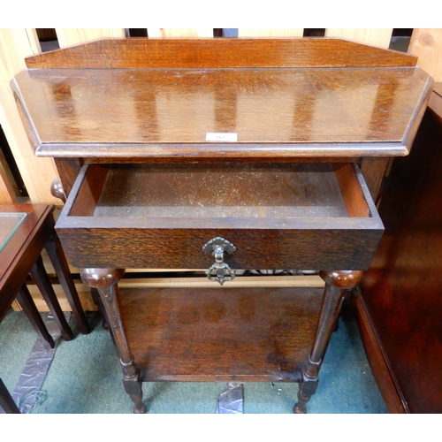 82 - A 20th century stained oak single drawer hall table with turned uprights, 80cm high x 76cm wide x 33... 