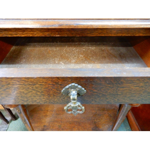 82 - A 20th century stained oak single drawer hall table with turned uprights, 80cm high x 76cm wide x 33... 