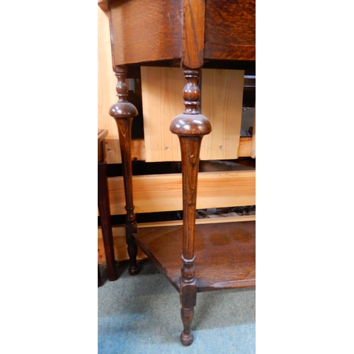 82 - A 20th century stained oak single drawer hall table with turned uprights, 80cm high x 76cm wide x 33... 