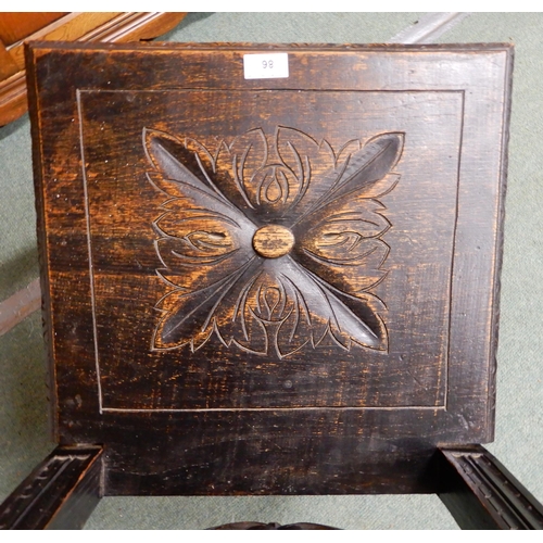 86 - A Victorian ebonised oak barley twist hall chair with carved splat and seat on stretchered barley tw... 