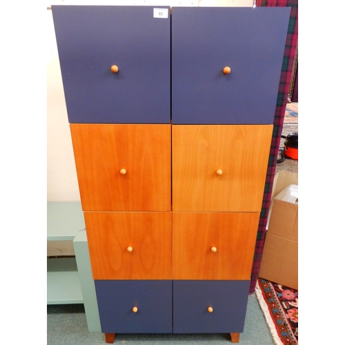 93 - A contemporary 8 cut cube storage cabinet with pair of cabinet doors over another pair over a single... 