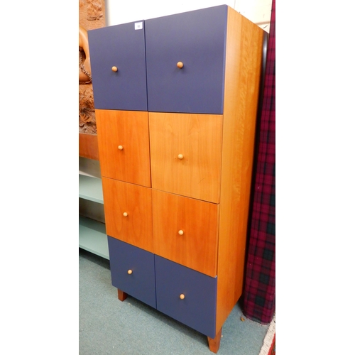 93 - A contemporary 8 cut cube storage cabinet with pair of cabinet doors over another pair over a single... 