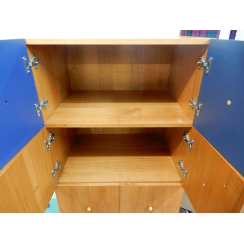 93 - A contemporary 8 cut cube storage cabinet with pair of cabinet doors over another pair over a single... 