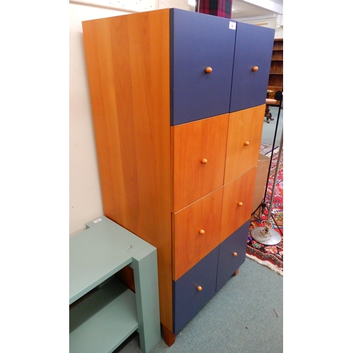 93 - A contemporary 8 cut cube storage cabinet with pair of cabinet doors over another pair over a single... 