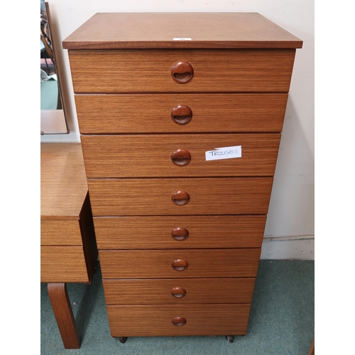 98 - A mid 20th century Schreiber eight drawer chest, 109cm high x 51cm wide x 43cm deep