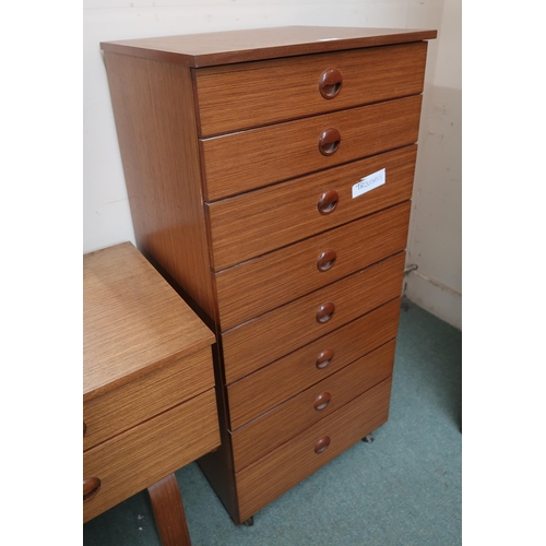 98 - A mid 20th century Schreiber eight drawer chest, 109cm high x 51cm wide x 43cm deep