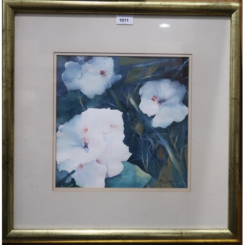 1011 - MARY DAVIDSON (SCOTTISH b.1955) PELARGONIUMS Watercolour, signed lower right, 30 x 30cm Title inscri... 