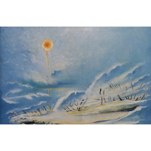 1013 - 20TH CENTURY SCHOOL SEASCAPE WITH RISING SUN Oil on canvas, 60 x 90cm... 