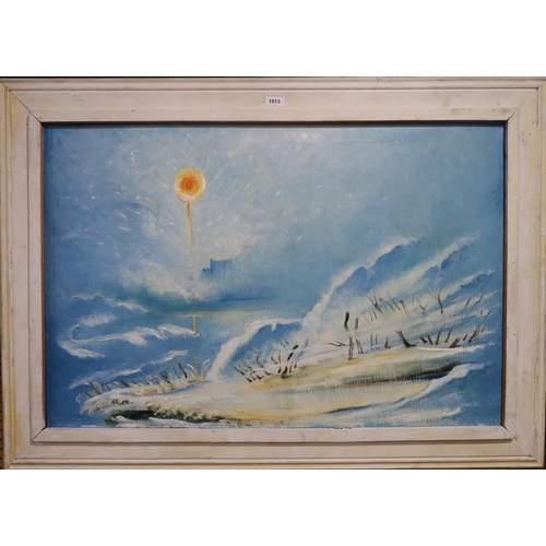 1013 - 20TH CENTURY SCHOOL SEASCAPE WITH RISING SUN Oil on canvas, 60 x 90cm... 