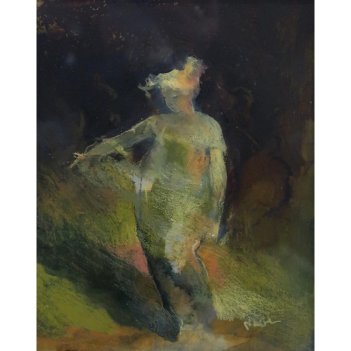 1021 - HAZEL NAGL (SCOTTISH b.1953)STANDING FEMALE Mixed media on board, signed lower right, 24 x 19cm... 