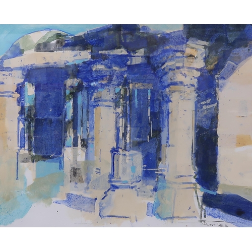 1023 - STEWART LEES (SCOTTISH 1926-2008) VENETIAN BUILDINGS IN BLUE Mixed media on paper, signed lower righ... 