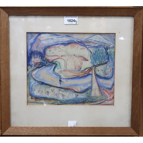 1024 - ATTRIBUTED TO MILLIE FROOD (SCOTTISH 1900-1988)TWO FARMING LANDSCAPES Mixed media, 20 x 25cm, 1... 