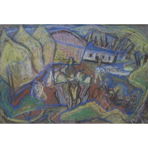 1024 - ATTRIBUTED TO MILLIE FROOD (SCOTTISH 1900-1988)TWO FARMING LANDSCAPES Mixed media, 20 x 25cm, 1... 