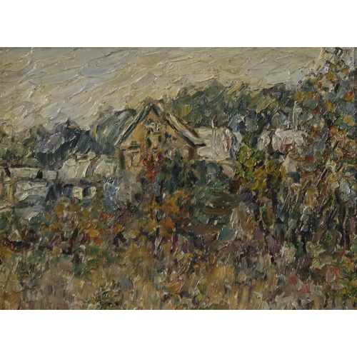 1030 - RUSSIAN SCHOOL BUILDING IN LANDSCAPE Oil on board, 19 x 26cmInscribed verso ... 