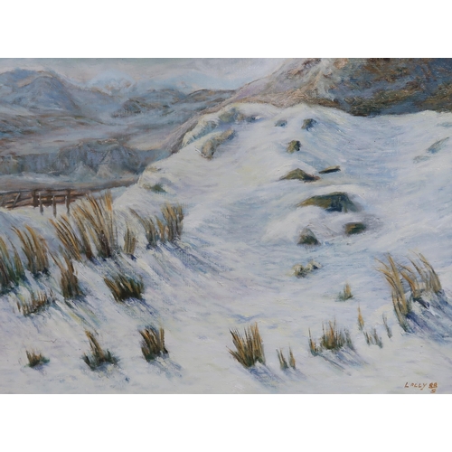 1034 - SIGNED 'LALLY' SNOWY LANDSCAPE Oil on canvas, signed lower right, dated, 45 x 59cm ... 