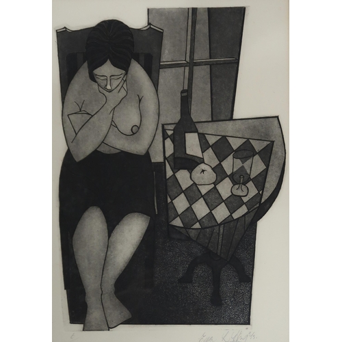 1044 - EUAN L HENG (SCOTTISH b.1945)SEATED FEMALE IN CONTEMPLATION Etching, signed lower right, number... 