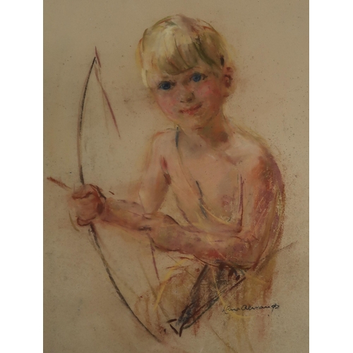 1052 - LENA L DUNCAN ALEXANDER (SCOTTISH 1899-1983)BOY WITH BOW AND ARROW Pastel, signed lower right, ... 