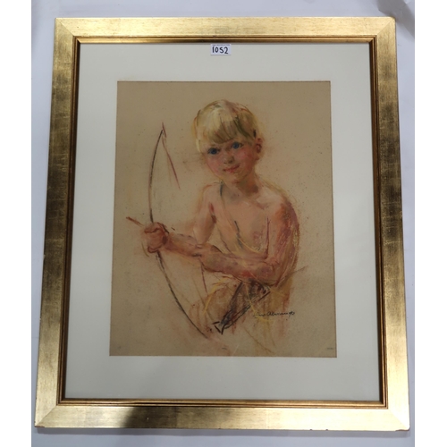 1052 - LENA L DUNCAN ALEXANDER (SCOTTISH 1899-1983)BOY WITH BOW AND ARROW Pastel, signed lower right, ... 