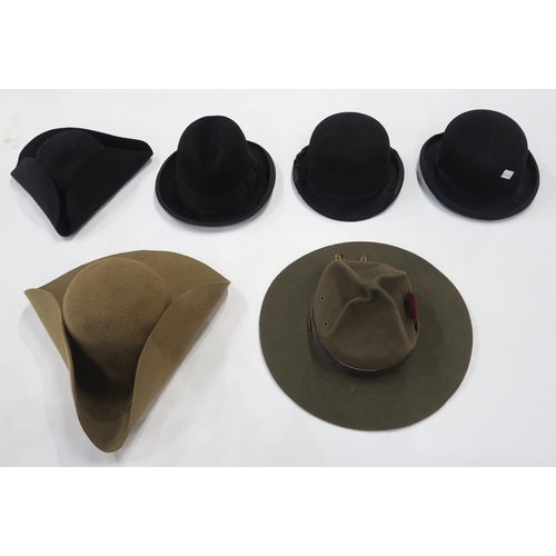 541 - Assorted gent's hats, comprising a Homburg, two tricorns, two bowlers and a Scoutmaster 