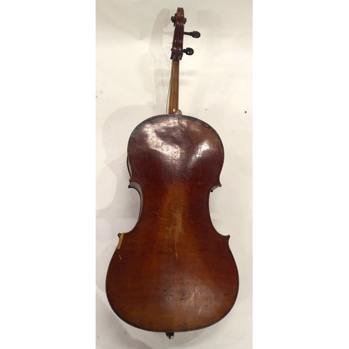 644 - A two piece back cello 74cm together with a Jules Esteve guitar made in Valencia