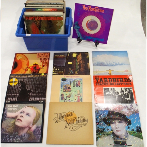 645 - VINYL LP RECORDS a box of prog rock and rock vinyl LP records with Neil Young, The Yardbirds, Renais... 