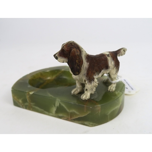 739C - An Art Deco Austrian cold painted bronze Springer Spaniel mounted on green onyx pin tray base, heigh... 