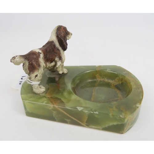 739C - An Art Deco Austrian cold painted bronze Springer Spaniel mounted on green onyx pin tray base, heigh... 